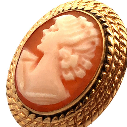 Vintage 14K Yellow Gold Oval Carved Cameo Stud Earrings
