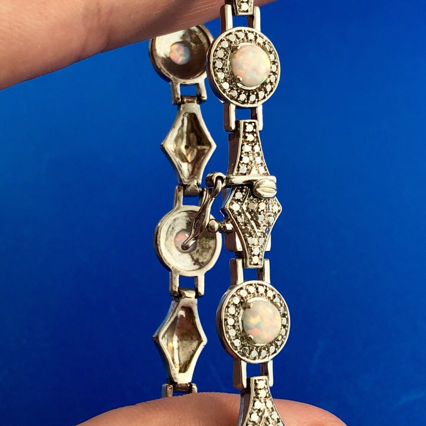 Designer PAJ BR Silver Tone Fiery Opal Illusion Statement Panel Bracelet