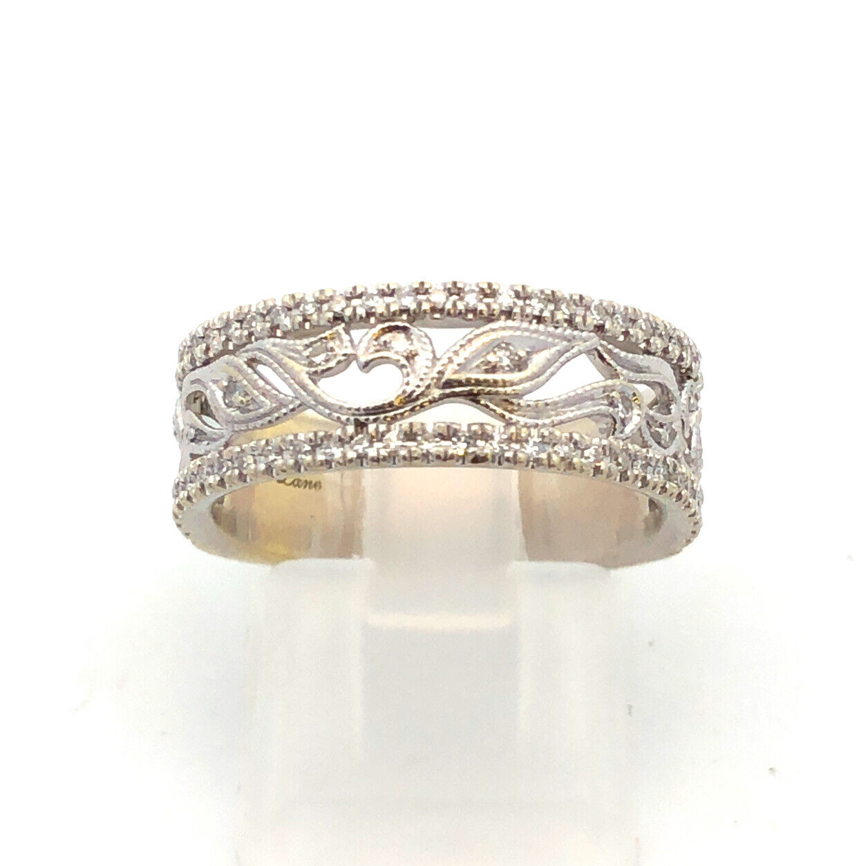 Neil Lane 14K White Gold Pave Diamond Floral Scroll Cutout Wedding Band Ring