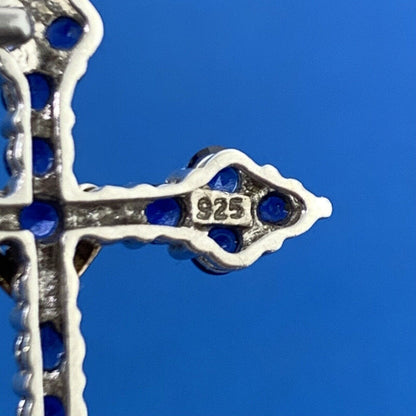 Designer 925 Sterling Silver 10K Yellow Gold Sapphire Cross Pendant