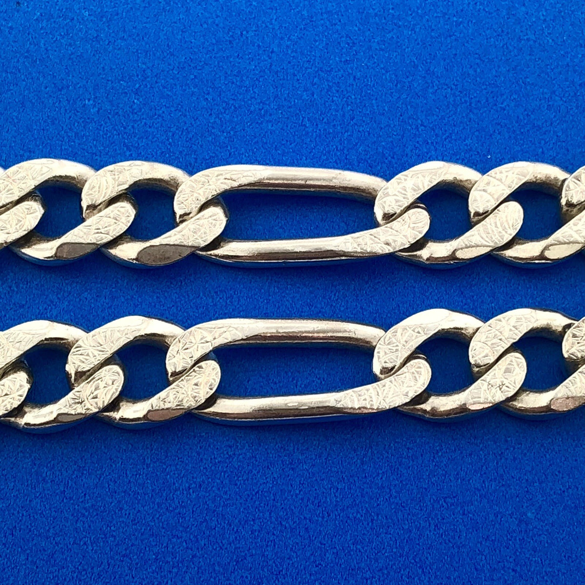 Retro 925 Sterling Silver Polished Florentine Textured Figaro Link Bracelet