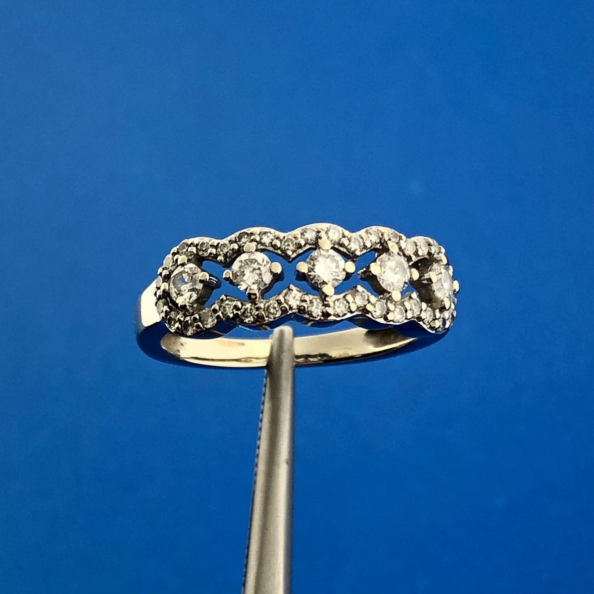 Estate 14K White Gold Diamond Bridal Wedding Anniversary Open Work Band Ring