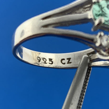 Joe Esposito ESPO Sterling Silver 925 Green Amethyst Quartz CZ Cluster Ring