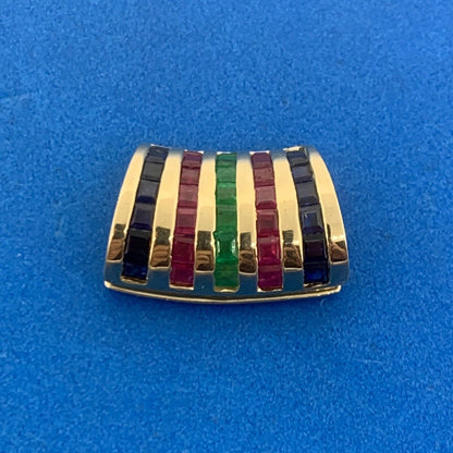 Designer 14K Yellow Gold Sapphire Ruby Emerald Modernist Enhancer Pendant
