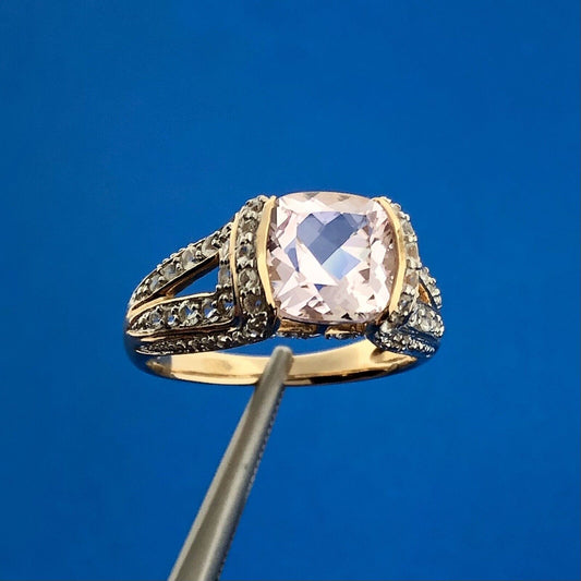 Designer MEDA 14K Yellow White Gold Morganite Diamond Accented Statement Ring