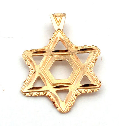 Designer 18K Yellow Gold Star of David Jewish Pendant