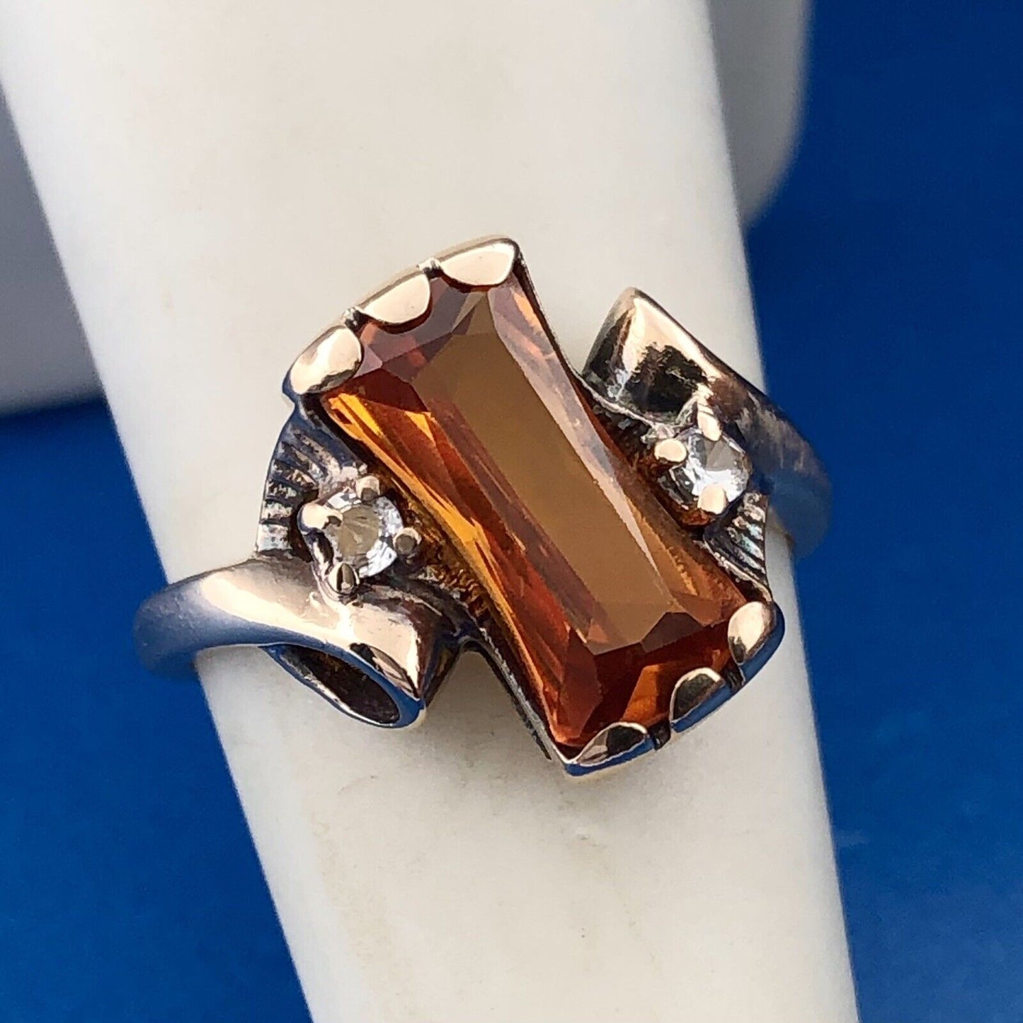 Art Deco Art Nouveau 10K Yellow Gold Citrine Diamond Free Form Bypass Ring