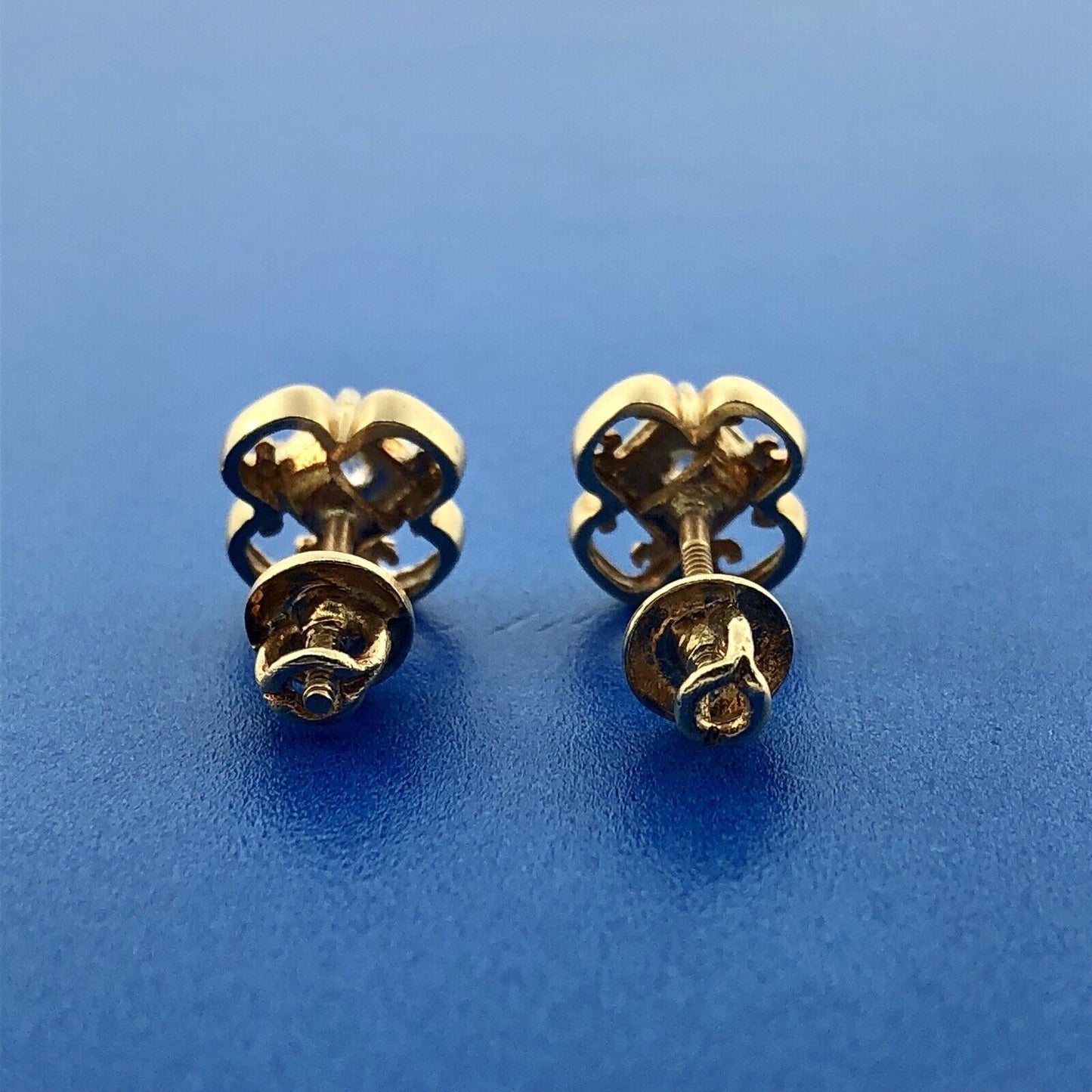 Art Deco 14K Yellow White Gold Diamond Quatrefoil Screw Back Stud Earrings