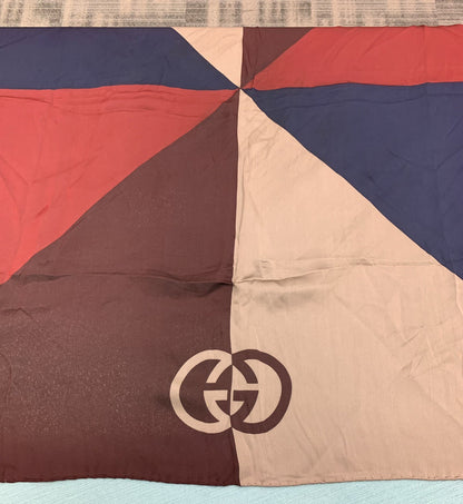 Gucci Classic Taupe Blue Maroon Signature Block Silk Scarf In Harrods Packaging