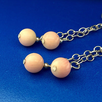 Designer Sterling Silver 925 Pink Coral Ball Bead Drop Dangle Earrings