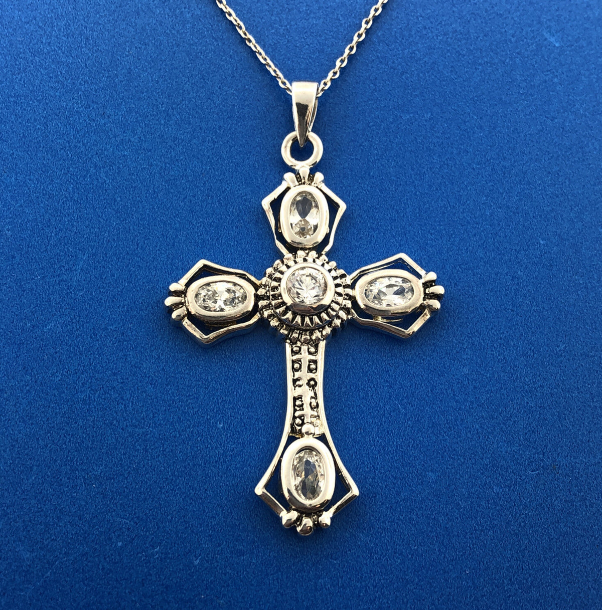Designer Sterling Silver 925 Cubic Zirconia Religious Cross Statement Necklace