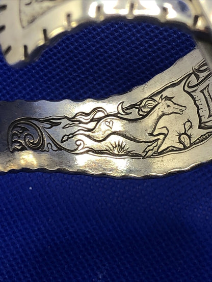 Sterling Silver Multi Stone Life is Good Scroll Design Wavy Open Cuff Bracelet