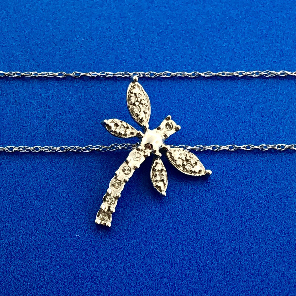 Designer 10K White Gold Diamond Dragonfly Spiritual Pendant Necklace