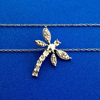 Designer 10K White Gold Diamond Dragonfly Spiritual Pendant Necklace