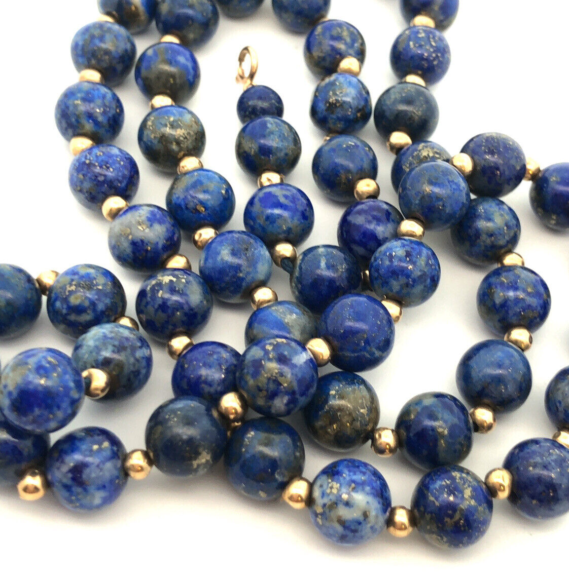 Vintage 14K Yellow Gold Lapis Lazuli Bead Enlightenment Self Awareness Necklace