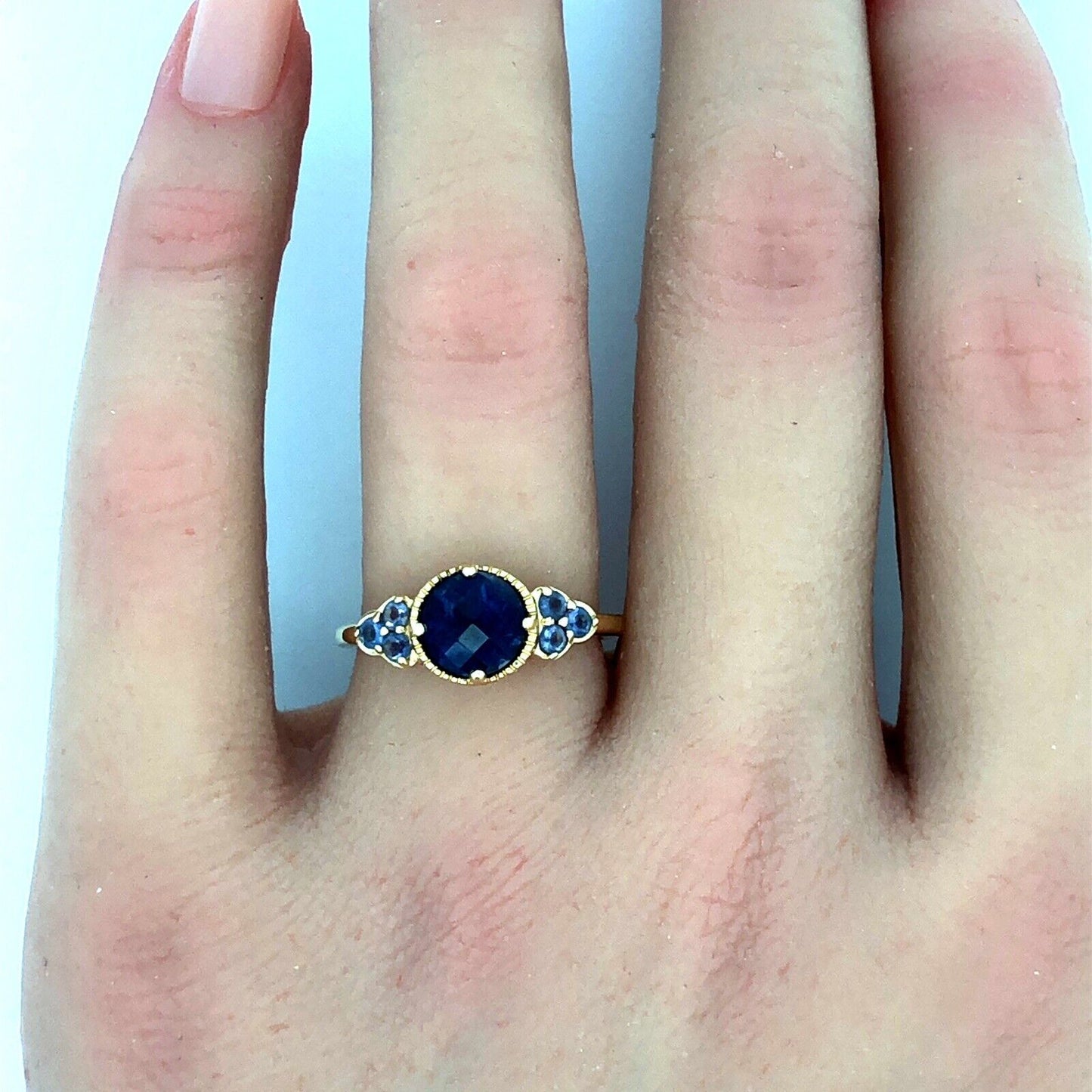 Designer 14K Yellow Gold Round Cushion Cut Tanzanite Ring