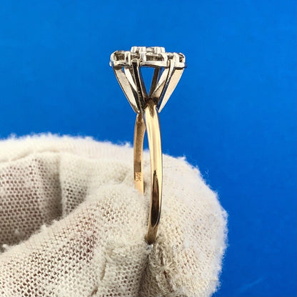 Estate 14K Yellow White Gold Diamond Floral Cluster Anniversary Cocktail Ring