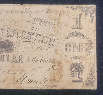 1861 $1 Bank of Winchester, Virginia Rare Obsolete Currency Paper Bank Note