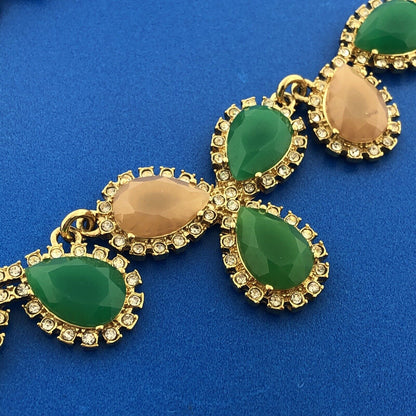 Kate Spade Gold Tone Rhinestone Glass Stone Floral Panel Collar Necklace W/Pouch