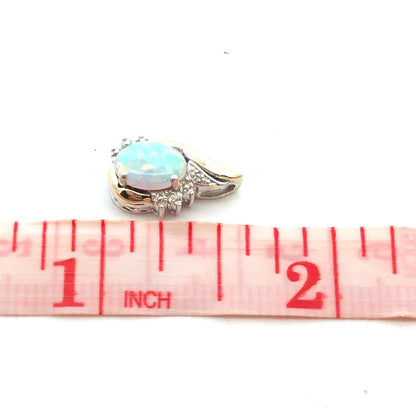 Designer 925 Sterling Silver 10K Gold Opal Diamond Petite Pendant