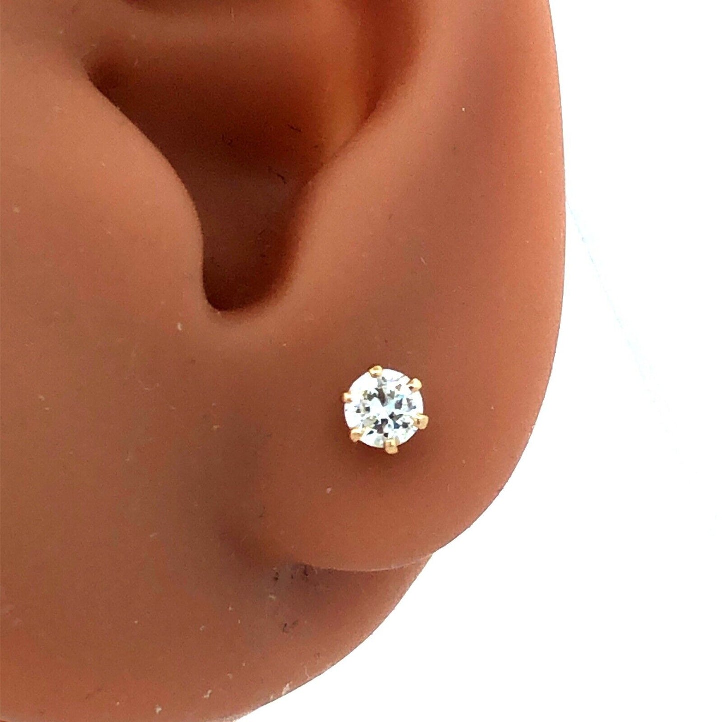 Designer DDC 14K Yellow Gold Round Cubic Zirconia CZ Solitaire Stud Earrings