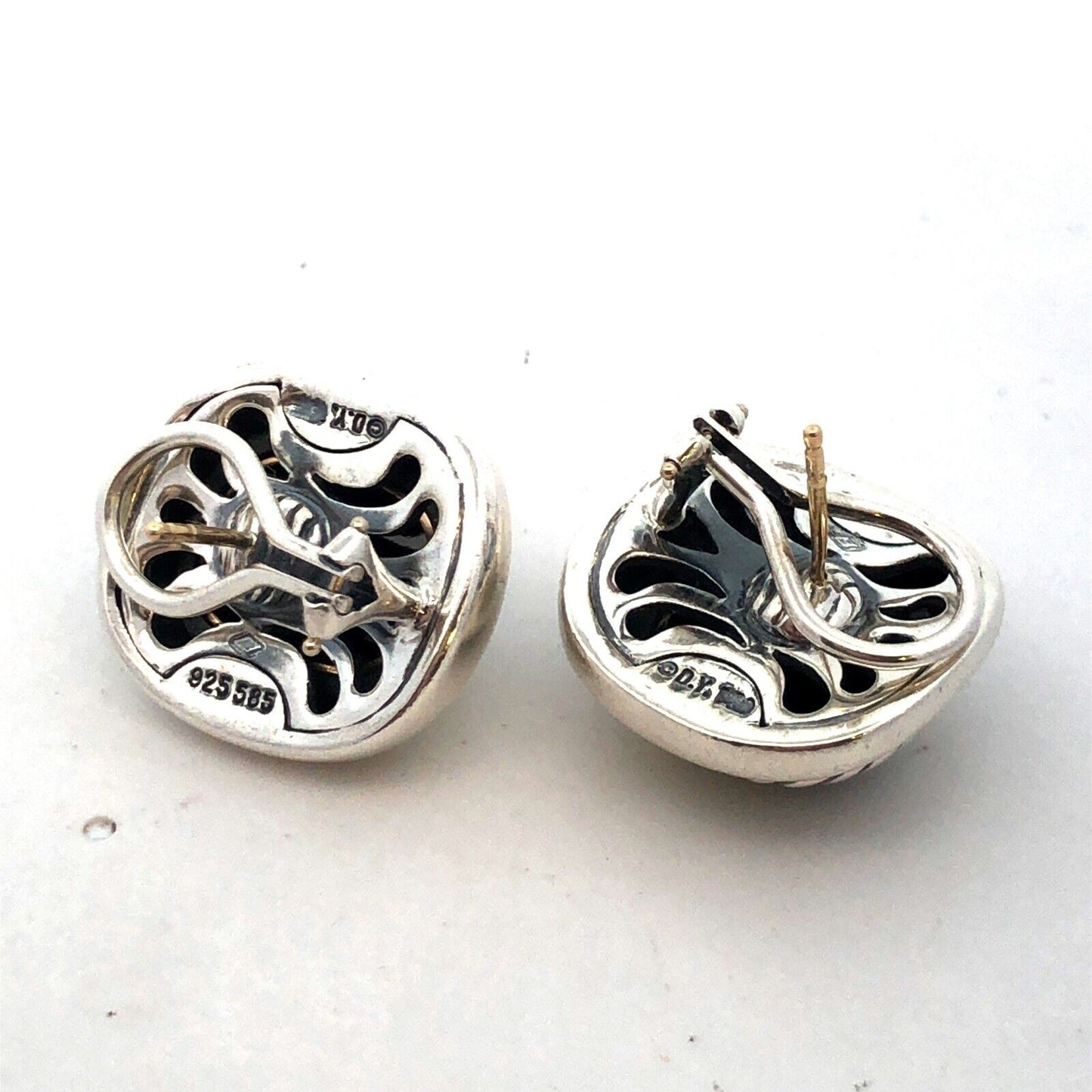 David Yurman 925 Sterling Silver 14K Gold Black Onyx Albion Stud Earrings