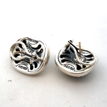 David Yurman 925 Sterling Silver 14K Gold Black Onyx Albion Stud Earrings