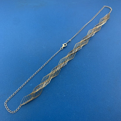 Designer 10K Yellow Gold 925 Sterling Silver Modernist Wire Abstract Necklace