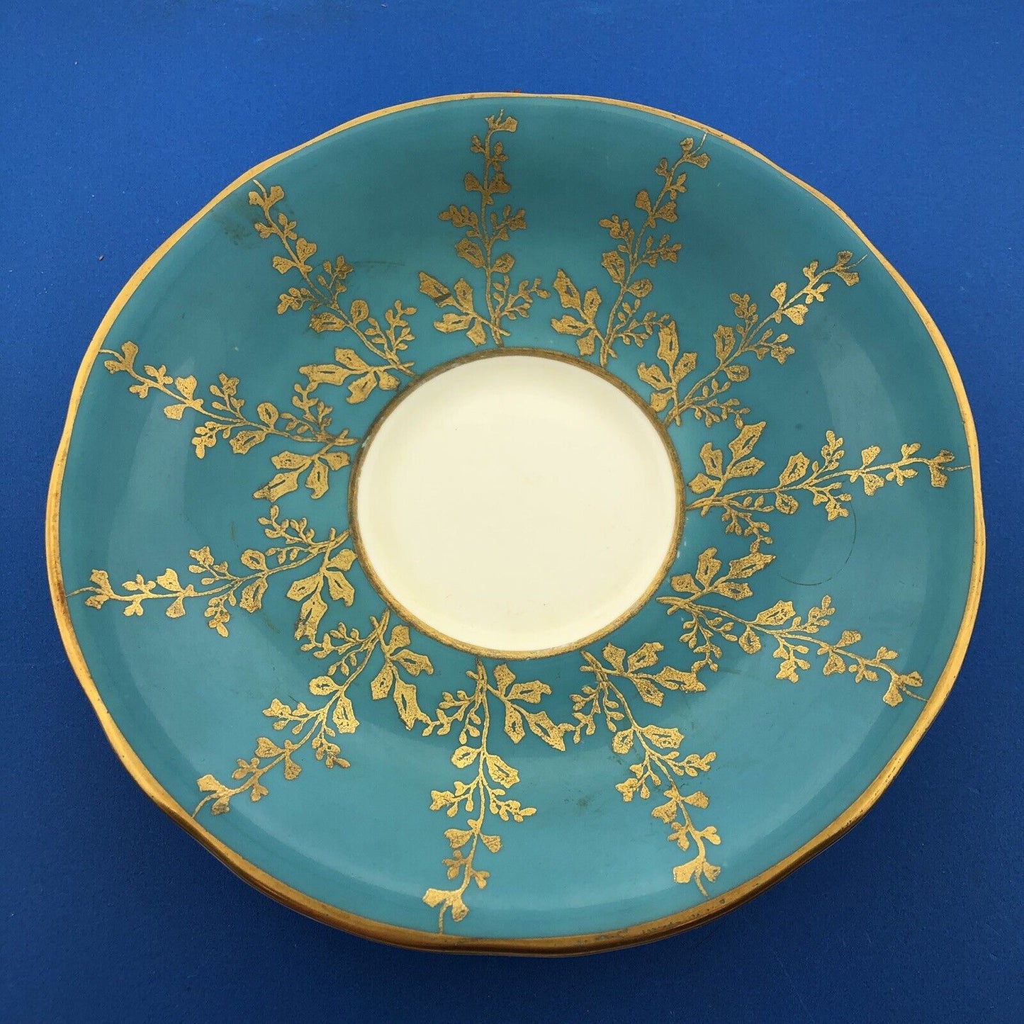 Aynsley English Bone China Aqua Turquoise Gold Floral Vine Tea Cup/Saucer