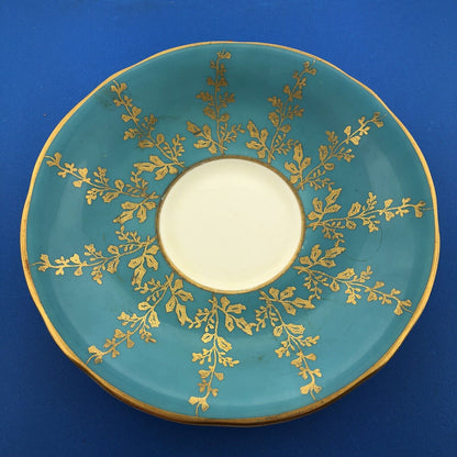 Aynsley English Bone China Aqua Turquoise Gold Floral Vine Tea Cup/Saucer