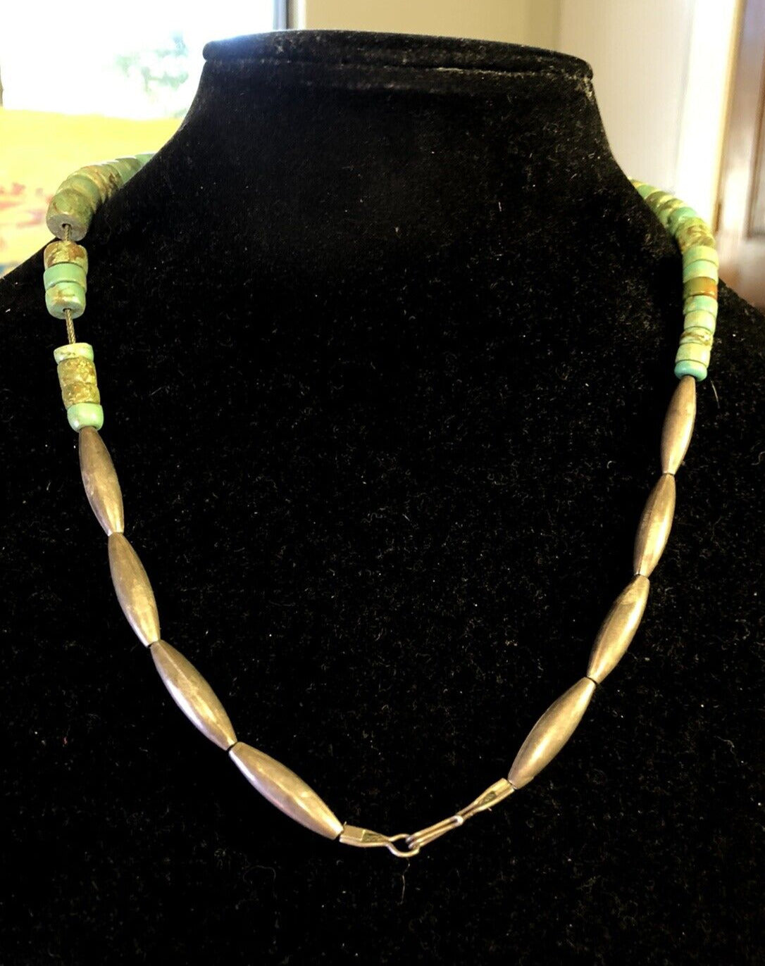 Vintage Native American Artisan Silver Tone Turquoise Beaded Statement Necklace