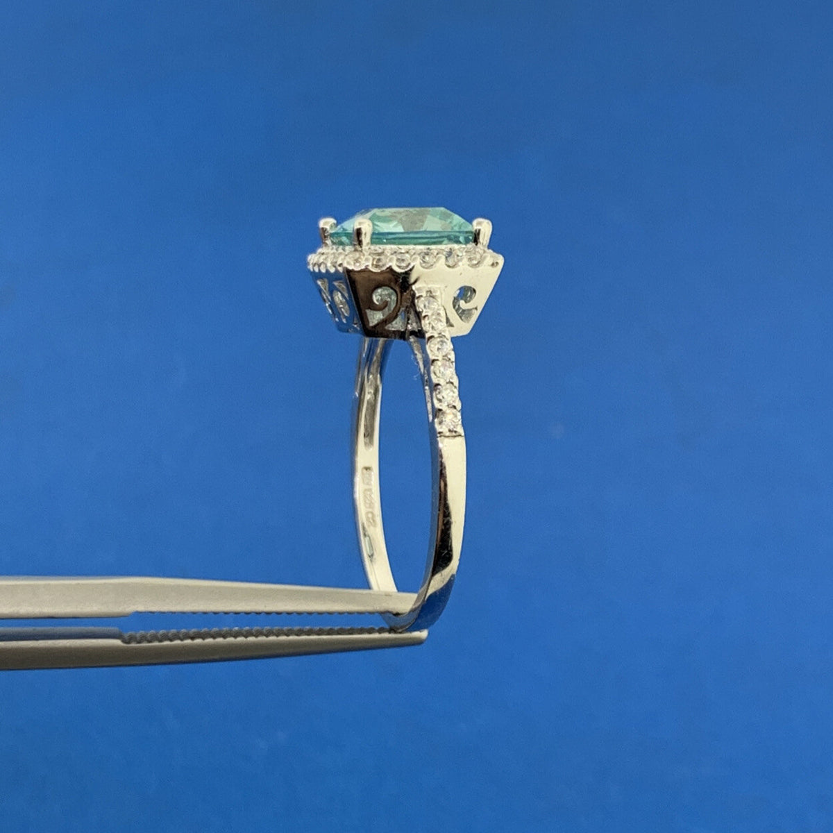 Designer SW China Sterling Silver Tourmaline Cubic Zirconia Halo Cocktail Ring