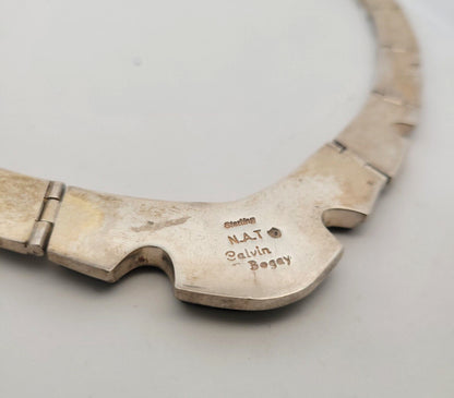 Navajo Calvin Begay Sterling Silver Black Onyx White Agate Cabochon Necklace