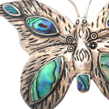 Designer CFU 925 Sterling Silver Abalone Textured Butterfly Combo Pendant Brooch
