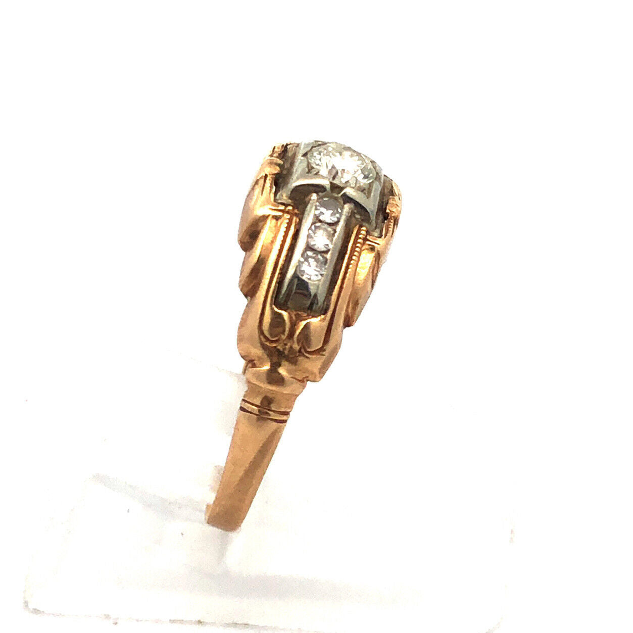 Art Deco 14K Yellow Gold Round Diamond Engagement Anniversary Ring