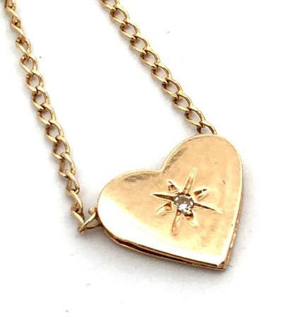 Designer BG 14K Yellow Gold Round Diamond Heart Charm Pendant Necklace