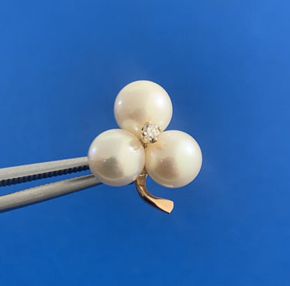 Vintage 14K Yellow Gold Pearl Trio Grape Cluster Diamond Accented Stud Earrings