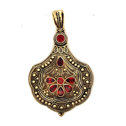 Designer UTC 925 Sterling Silver Vermeil Garnet Open Scroll Statement Pendant