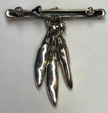 Vintage Mignon Faget Sterling Silver Bamboo Chili Peppers Charm Pin Brooch Rare