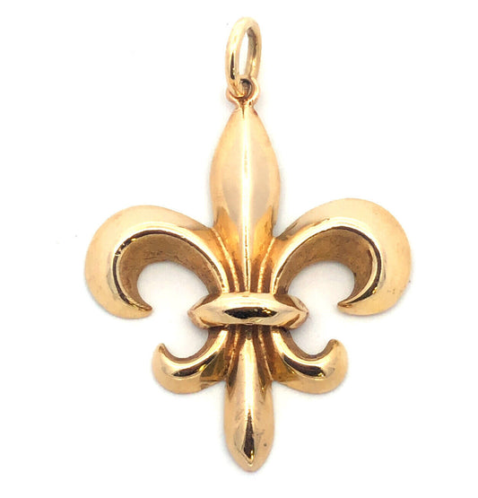 Designer 14K Yellow Gold Fleur De Lis Pendant