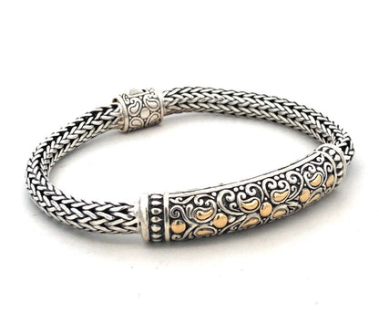 Effy Artisan BH 925 Sterling Silver 18K Gold Dot Scroll Balinese Chain Bracelet