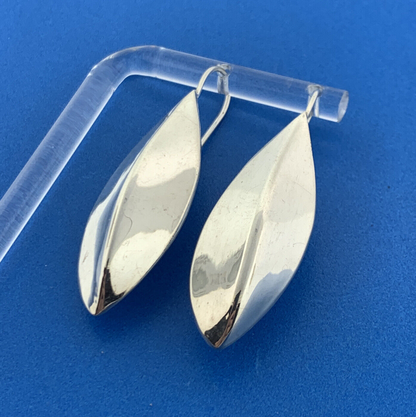 Taxco Mexican Designer CII Sterling Silver 925 Thick 3 Sided Leaf Drop Earrings