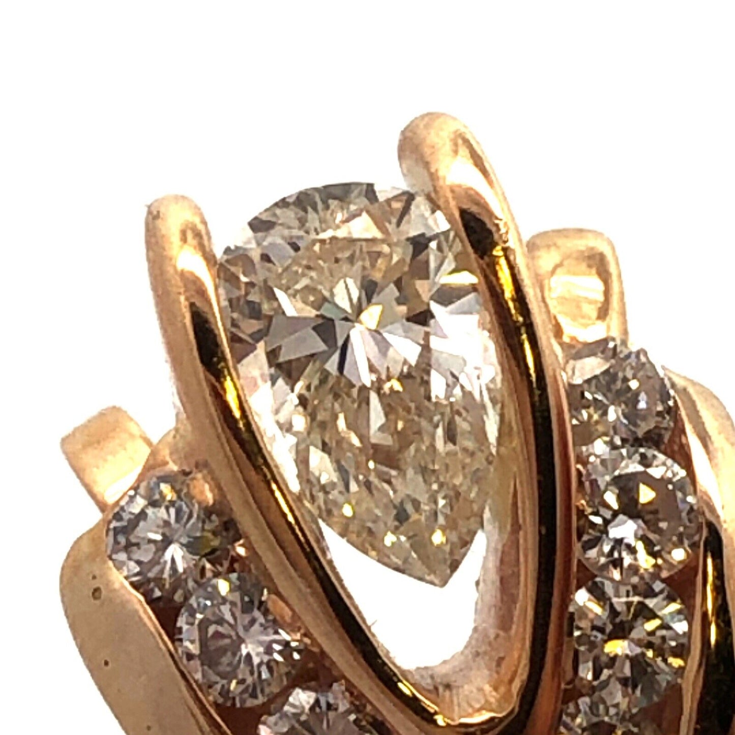 Designer 14K Yellow Gold Pear Diamond Round Diamond Accented Statement Pendant