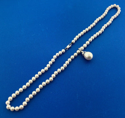 Fabulous 18K White Gold Diamond Pearl Wedding Bridal Drop Pendant Necklace