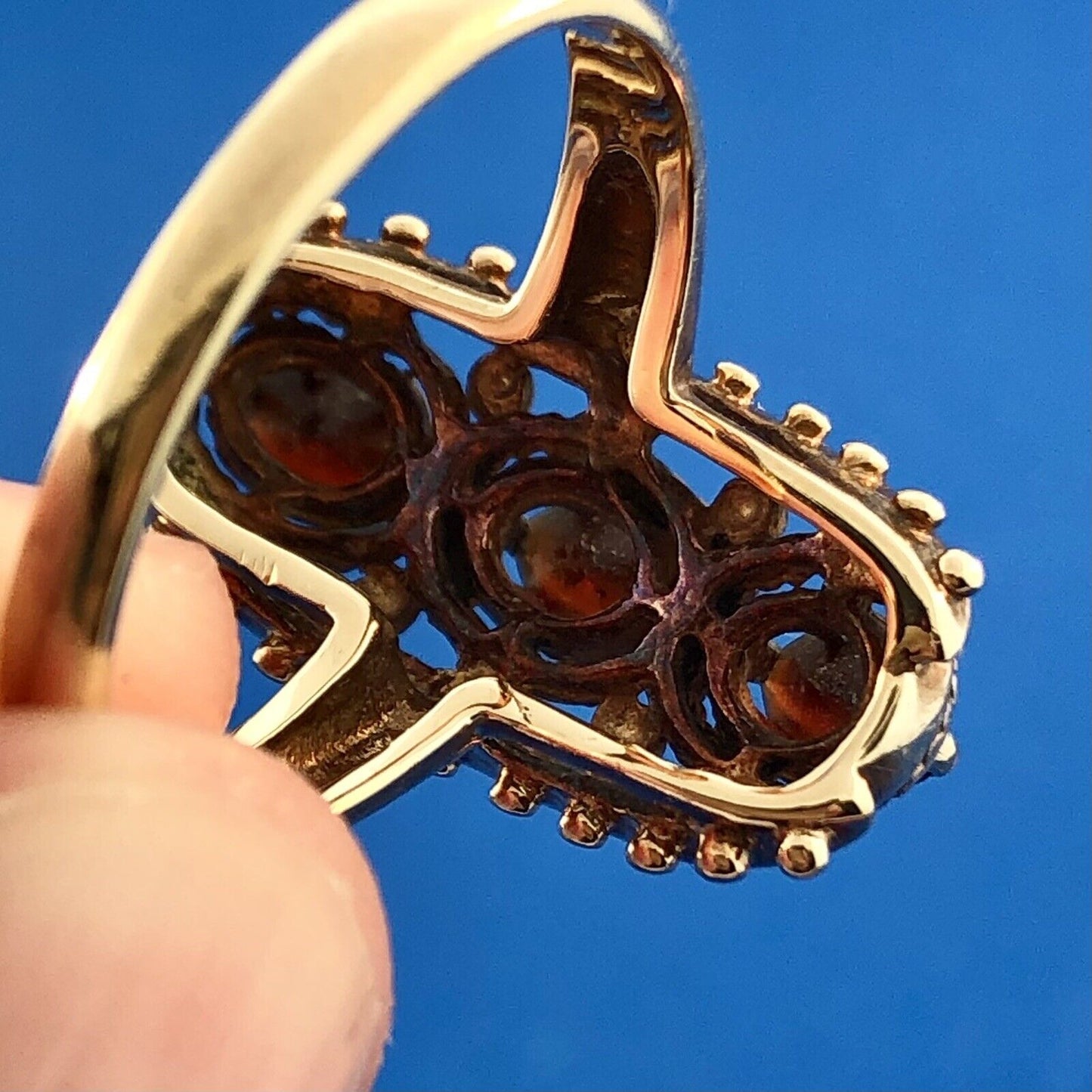 Art Deco Art Nouveau 10K Yellow Gold Oval Garnet January Anniversary Finger Ring