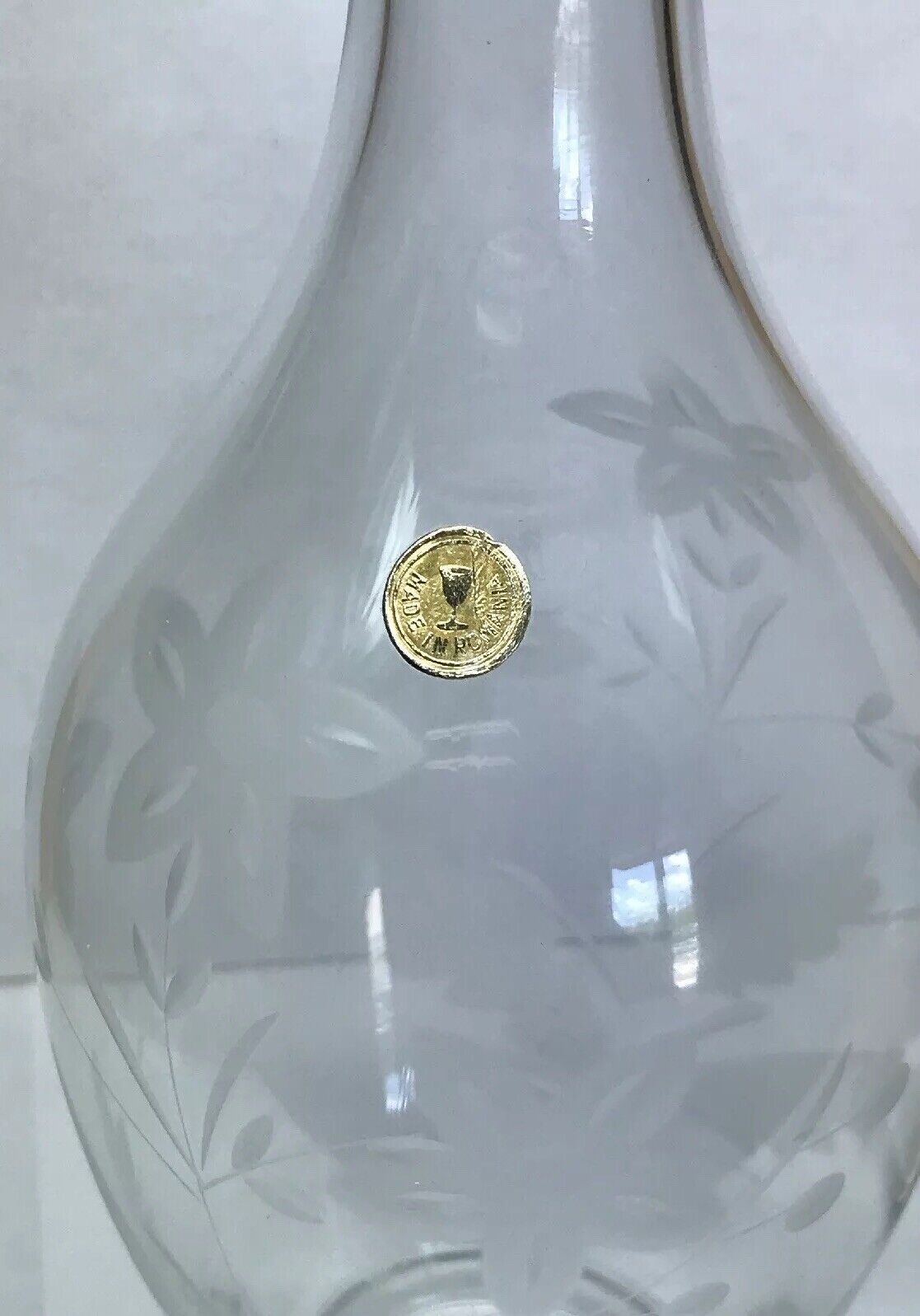 Romania Floral Etched Cordial Aperitif Sherry Bar Ware Decorative Glass Decanter