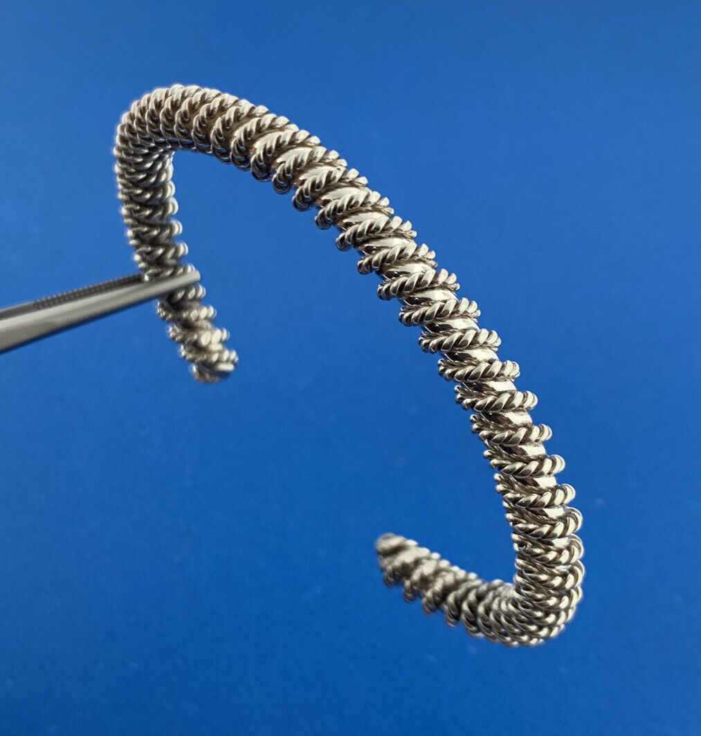 925 Sterling Silver Wire Wrapped Open Statement Cuff Bracelet