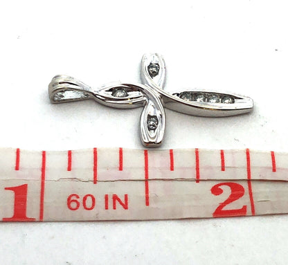 Designer Estate 10K White Gold Round Diamond Cross Religious Drop Pendant