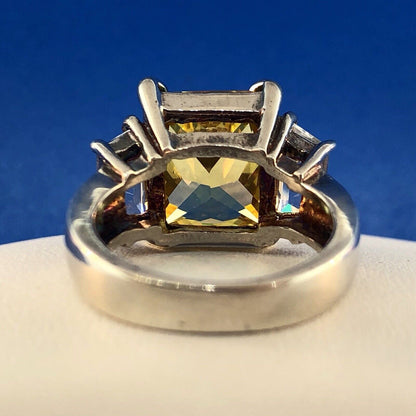 Dramatic Sterling Silver 925 Yellow White CZ Statement Fashion Cocktail Ring