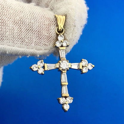 Vermeil 925 Sterling Silver Cubic Zirconia CZ Statement Cross Religious Pendant